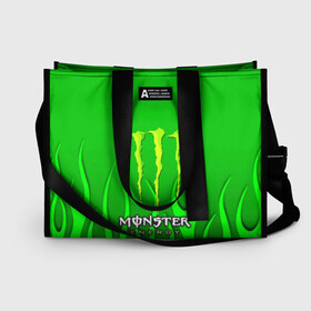 Сумка-шоппер 3D с принтом MONSTER ENERGY в Кировске, 100% полиэстер | застегивается на металлическую кнопку; внутренний карман застегивается на молнию. Стенки укреплены специальным мягким материалом, чтобы защитить содержимое от несильных ударов
 | energy | honda | mercedes | monster energy | porsche | racing | sport | toyota | автомобил | автомобильные | марка | машины | митсубиси | монстр | монстр энерджи | порше | спорт | тесла | тойота | хонда