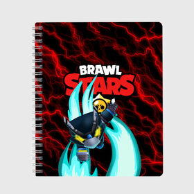 Тетрадь с принтом BRAWL STARS MECHA CROW в Кировске, 100% бумага | 48 листов, плотность листов — 60 г/м2, плотность картонной обложки — 250 г/м2. Листы скреплены сбоку удобной пружинной спиралью. Уголки страниц и обложки скругленные. Цвет линий — светло-серый
 | 8 bit | brawl stars | coach mike | crow | leon shark | leon unicorn | max | mr.p | sally leon | sandy | shark | sprout | werewolf leon | берли | бравл старс | ворон | макс | оборотень | спроут | сэнди