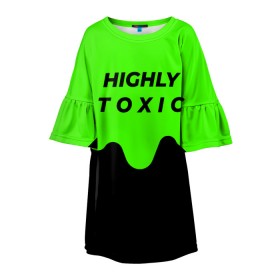 Детское платье 3D с принтом HIGHLY toxic 0.2 в Кировске, 100% полиэстер | прямой силуэт, чуть расширенный к низу. Круглая горловина, на рукавах — воланы | Тематика изображения на принте: green | neon | street style | style | toxic