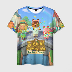 Мужская футболка 3D с принтом ANIMAL CROSSING в Кировске, 100% полиэфир | прямой крой, круглый вырез горловины, длина до линии бедер | animal crossing:new horizons | game | nintendo | анимал кроссинг | животные | звери | игра | нинтендо | пересечение животных