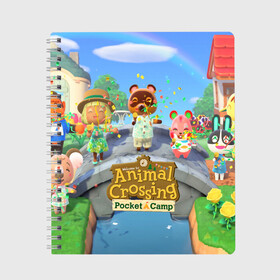 Тетрадь с принтом ANIMAL CROSSING в Кировске, 100% бумага | 48 листов, плотность листов — 60 г/м2, плотность картонной обложки — 250 г/м2. Листы скреплены сбоку удобной пружинной спиралью. Уголки страниц и обложки скругленные. Цвет линий — светло-серый
 | animal crossing:new horizons | game | nintendo | анимал кроссинг | животные | звери | игра | нинтендо | пересечение животных