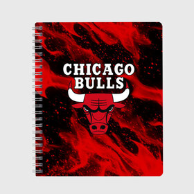 Тетрадь с принтом CHICAGO BULLS в Кировске, 100% бумага | 48 листов, плотность листов — 60 г/м2, плотность картонной обложки — 250 г/м2. Листы скреплены сбоку удобной пружинной спиралью. Уголки страниц и обложки скругленные. Цвет линий — светло-серый
 | Тематика изображения на принте: 