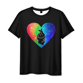 Мужская футболка 3D с принтом Сердечко в Кировске, 100% полиэфир | прямой крой, круглый вырез горловины, длина до линии бедер | bts | rm | бойбенд | бтс | ви | джонгук | корейское сердечко | любовь | музыка | сердце | сюги | чимин | чин