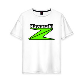 Женская футболка хлопок Oversize с принтом KAWASAKI (Z) в Кировске, 100% хлопок | свободный крой, круглый ворот, спущенный рукав, длина до линии бедер
 | bike | kawasaki | moto | motocycle | ninja | sportmotorcycle | zzr | кавасаки | кавасаки ниндзя | мото | мотоспорт | ниндзя