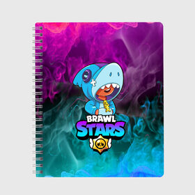 Тетрадь с принтом BRAWL STARS LEON SHARK в Кировске, 100% бумага | 48 листов, плотность листов — 60 г/м2, плотность картонной обложки — 250 г/м2. Листы скреплены сбоку удобной пружинной спиралью. Уголки страниц и обложки скругленные. Цвет линий — светло-серый
 | bibi | brawl stars | coach mike | crow | gale | leon | leon shark | max | mecha crow | mortis | mr.p | phoenix | sally leon | sandy | spike | sprout | tara | unicorn | virus 8 bit | werewolf | ворон | оборотень