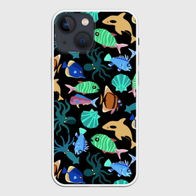 Чехол для iPhone 13 mini с принтом Summer в Кировске,  |  | color | design | fashion | fish | paint | shell | squid | summer | vanguard | авангард | дизайн | кальмар | краска | лето | мода | ракушка | рыба | цвет