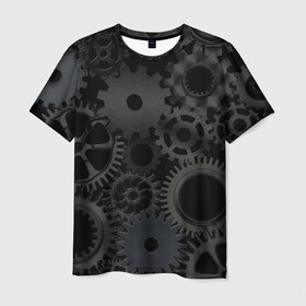 Мужская футболка 3D с принтом Механизмы в Кировске, 100% полиэфир | прямой крой, круглый вырез горловины, длина до линии бедер | hi tech | steampunk | брутальные | брутальный | инженер | инжинер | искусство механизмов | механизм | механизмы | стимпанк | текстура | черные шестерёнки | шестеренки | шестерни | я инженер