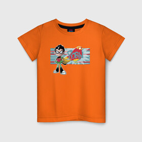Детская футболка хлопок с принтом Робин в Кировске, 100% хлопок | круглый вырез горловины, полуприлегающий силуэт, длина до линии бедер | robin | teen titans go | vdsvar | warner bros. | вперед | робин | юные титаны