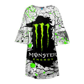 Детское платье 3D с принтом MONSTER ENERGY (Z) в Кировске, 100% полиэстер | прямой силуэт, чуть расширенный к низу. Круглая горловина, на рукавах — воланы | black monster | bmx | claw | cybersport | energy | monster | monster energy | moto | motocross | race | sport | киберспорт | когти | монстер энерджи | монстр | мото | мотокросс | ралли | скейтбординг | спорт | то | энергия