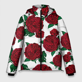 Мужская зимняя куртка 3D с принтом Винтажные розы в Кировске, верх — 100% полиэстер; подкладка — 100% полиэстер; утеплитель — 100% полиэстер | длина ниже бедра, свободный силуэт Оверсайз. Есть воротник-стойка, отстегивающийся капюшон и ветрозащитная планка. 

Боковые карманы с листочкой на кнопках и внутренний карман на молнии. | flowers | pattern | алые | бутоны | винный | винтаж | винтажные | готика | готический | девушкам | женщинам | красныерозы | лепестки | лето | листья | любовь | нежность | паттерн | подарок | праздник | природа