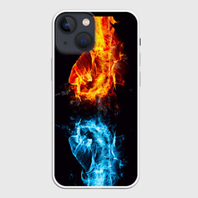 Чехол для iPhone 13 mini с принтом Огонь и Вода (противостояние) в Кировске,  |  | dark | битва | битваогней | бокс | борьба | брызги | вода | волна | дракон | иньянь | искры | крутой | лед | мужчинам | неоновый | огненный | огонь | пламенный | пламя | притяжение | против