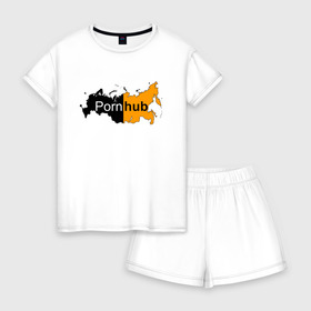 Женская пижама с шортиками хлопок с принтом Logo PornHub в Кировске, 100% хлопок | футболка прямого кроя, шорты свободные с широкой мягкой резинкой | hub | russia | карта | контур | патриот | прон | родина | россия | хаб | черная | черный
