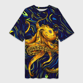 Платье-футболка 3D с принтом Через тернии к звёздам в Кировске,  |  | cosmo | kraken | medusa | meduza | ocean | octopus | pirates | арт | ван | гог | звезды | искусство | картина | космос | кракен | красочный | медуза | море | океан | осьминог | пираты | принт | стиль
