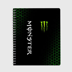 Тетрадь с принтом MONSTER ENERGY в Кировске, 100% бумага | 48 листов, плотность листов — 60 г/м2, плотность картонной обложки — 250 г/м2. Листы скреплены сбоку удобной пружинной спиралью. Уголки страниц и обложки скругленные. Цвет линий — светло-серый
 | black monster | bmx | claw | cybersport | energy | monster | monster energy | moto | motocross | race | sport | киберспорт | когти | монстер энерджи | монстр | мото | мотокросс | ралли | скейтбординг | спорт | энергия