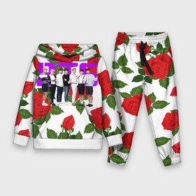 Детский костюм 3D (с толстовкой) с принтом BTS Roses | White в Кировске,  |  | bangtan boys | bt21 | bts | bts army | j hope | jimin | jin | jungkook | k pop | korea | korean | pink bts | rap monster | rapmon | suga | v | бтс | кей | корейские | корея | кэй | музыканты | поп | розовая | стикеры