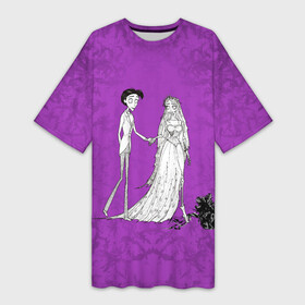 Платье-футболка 3D с принтом Newlyweds в Кировске,  |  | corpse bride | emily | scraps | tim burtons | vdgerir | victor van dort | wedding | wine of ages | zombie | свадебный букет | тим бертон | труп невесты