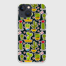 Чехол для iPhone 13 mini с принтом Кактусы в Кировске,  |  | pattern | pop art | кактусы | колючки | паттерн | поп арт | тайлинг | текстуры | фоны