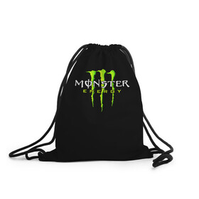 Рюкзак-мешок 3D с принтом MONSTER ENERGY в Кировске, 100% полиэстер | плотность ткани — 200 г/м2, размер — 35 х 45 см; лямки — толстые шнурки, застежка на шнуровке, без карманов и подкладки | black monster | bmx | claw | cybersport | energy | monster | monster energy | moto | motocross | race | sport | киберспорт | когти | монстер энерджи | монстр | мото | мотокросс | ралли | скейтбординг | спорт | энергия