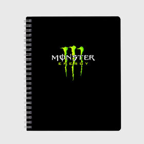 Тетрадь с принтом MONSTER ENERGY в Кировске, 100% бумага | 48 листов, плотность листов — 60 г/м2, плотность картонной обложки — 250 г/м2. Листы скреплены сбоку удобной пружинной спиралью. Уголки страниц и обложки скругленные. Цвет линий — светло-серый
 | black monster | bmx | claw | cybersport | energy | monster | monster energy | moto | motocross | race | sport | киберспорт | когти | монстер энерджи | монстр | мото | мотокросс | ралли | скейтбординг | спорт | энергия