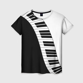 Женская футболка 3D с принтом Piano Пианино в Кировске, 100% полиэфир ( синтетическое хлопкоподобное полотно) | прямой крой, круглый вырез горловины, длина до линии бедер | black | piano | white | белая | белое | инструмент | клавиши | клавишы | музыка | музыкальный | музыкант | ноты | пиан | пианино | подарок | прикол | текстура | фортепиано | чб | черная | черно | черно белое