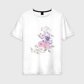 Женская футболка хлопок Oversize с принтом Акварельный цветы в Кировске, 100% хлопок | свободный крой, круглый ворот, спущенный рукав, длина до линии бедер
 | акварель | арт | зеленый | лето | полевые цветы | рисунок | розовый | синий | фиолетовый | цветы