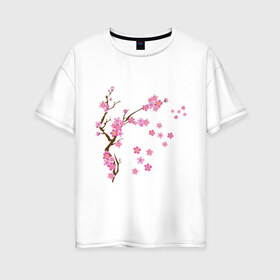 Женская футболка хлопок Oversize с принтом Розовая сакура в Кировске, 100% хлопок | свободный крой, круглый ворот, спущенный рукав, длина до линии бедер
 | Тематика изображения на принте: лето | розовый | сакура | цветение | цветы