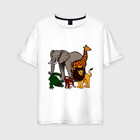 Женская футболка хлопок Oversize с принтом Африка в Кировске, 100% хлопок | свободный крой, круглый ворот, спущенный рукав, длина до линии бедер
 | африка | детские | животные | жираф | звери | зоопарк | картинки | крокодил | лев | мультфильмы | обезьяна | прикольные | природа | слон