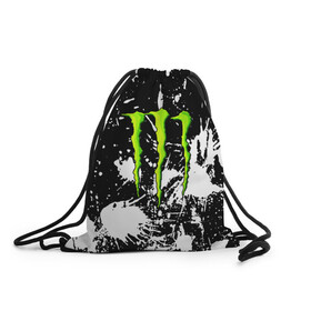 Рюкзак-мешок 3D с принтом MONSTER ENERGY в Кировске, 100% полиэстер | плотность ткани — 200 г/м2, размер — 35 х 45 см; лямки — толстые шнурки, застежка на шнуровке, без карманов и подкладки | black monster | bmx | claw | cybersport | energy | monster | monster energy | moto | motocross | race | sport | киберспорт | когти | монстер энерджи | монстр | мото | мотокросс | ралли | скейтбординг | спорт | энергия