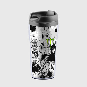 Термокружка-непроливайка с принтом MONSTER ENERGY в Кировске, внутренняя часть — пищевой пластик, наружная часть — прозрачный пластик, между ними — полиграфическая вставка с рисунком | объем — 350 мл, герметичная крышка | black monster | bmx | claw | cybersport | energy | monster | monster energy | moto | motocross | race | sport | киберспорт | когти | монстер энерджи | монстр | мото | мотокросс | ралли | скейтбординг | спорт | энергия