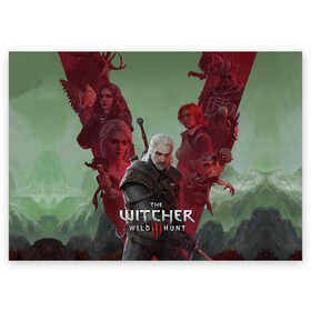 Поздравительная открытка с принтом The Witcher 5-летие в Кировске, 100% бумага | плотность бумаги 280 г/м2, матовая, на обратной стороне линовка и место для марки
 | Тематика изображения на принте: blood and wine | cd project red | games | geralt | hearts of stone | the witcher | wild hunt | ведьмак | геральт | дикая охота | игры | йеннифер | каменные сердца | кровь и вино | трисс | цири