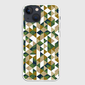 Чехол для iPhone 13 mini с принтом Хипстерские треугольники в Кировске,  |  | hawaii | hipster | pattern | summer | гаваи | гавайи | гавайская | летняя | лето | листы | листья | модная | отдых | отпуск | пальмы | паттерн | текстура | треугольники | хипстер | яркая