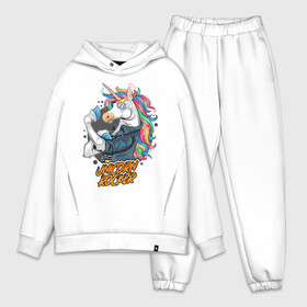 Мужской костюм хлопок OVERSIZE с принтом Unicorn Rocker в Кировске,  |  | art | rock | rocker | unicorn | арт | единорог | животные | картинка | рисунок | рок | рокер