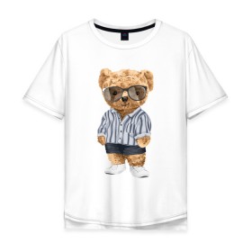 Мужская футболка хлопок Oversize с принтом Модный плюшевый медведь в Кировске, 100% хлопок | свободный крой, круглый ворот, “спинка” длиннее передней части | арт | животные | игрушка | картинка | крутой медведь | медведь | медвежонок | мишка | мода | модный медведь | плюшевый | плюшевый медведь | рисунок