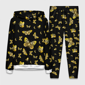 Женский костюм 3D (с толстовкой) с принтом Golden Butterfly pattern в Кировске,  |  | black | pattern | summer | wings | ангел | бабочка | бабочки | блестки | блестящий | девушке | желтые | животные | звери | золото | золотые | крылья | летать | летний | лето | мотылек | насекомое | ночные | паттерн