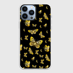 Чехол для iPhone 13 Pro Max с принтом Golden Butterfly pattern в Кировске,  |  | Тематика изображения на принте: black | pattern | summer | wings | ангел | бабочка | бабочки | блестки | блестящий | девушке | желтые | животные | звери | золото | золотые | крылья | летать | летний | лето | мотылек | насекомое | ночные | паттерн