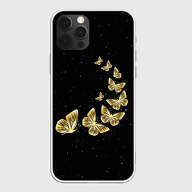 Чехол для iPhone 12 Pro с принтом Golden Butterfly in Space в Кировске, силикон | область печати: задняя сторона чехла, без боковых панелей | Тематика изображения на принте: black | summer | wings | ангел | бабочка | бабочки | блестки | блестящий | девушке | желтые | животные | звезды | звери | золото | золотые | космос | крылья | летать | летний | лето | мотылек | насекомое | ночные