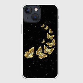 Чехол для iPhone 13 mini с принтом Golden Butterfly in Space в Кировске,  |  | black | summer | wings | ангел | бабочка | бабочки | блестки | блестящий | девушке | желтые | животные | звезды | звери | золото | золотые | космос | крылья | летать | летний | лето | мотылек | насекомое | ночные