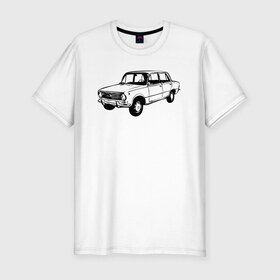 Мужская футболка хлопок Slim с принтом ВАЗ-2101 Копейка в Кировске, 92% хлопок, 8% лайкра | приталенный силуэт, круглый вырез ворота, длина до линии бедра, короткий рукав | автомобили | ваз 2101 | копейка | тутуировка | эскиз