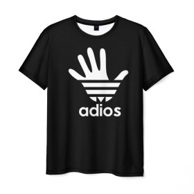 Мужская футболка 3D с принтом Adios в Кировске, 100% полиэфир | прямой крой, круглый вырез горловины, длина до линии бедер | Тематика изображения на принте: adidas | adios | адидас | адьос | бренд | ладонь | мем | отпечаток | рука