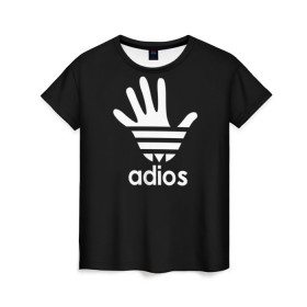 Женская футболка 3D с принтом Adios в Кировске, 100% полиэфир ( синтетическое хлопкоподобное полотно) | прямой крой, круглый вырез горловины, длина до линии бедер | adidas | adios | адидас | адьос | бренд | ладонь | мем | отпечаток | рука