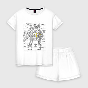 Женская пижама с шортиками хлопок с принтом Big Daddy Sketch в Кировске, 100% хлопок | футболка прямого кроя, шорты свободные с широкой мягкой резинкой | bioshock | horror | биошок | большой папа | большой папочка | рисунок | скетч | хоррор