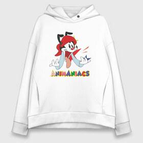 Женское худи Oversize хлопок с принтом Animaniacs в Кировске, френч-терри — 70% хлопок, 30% полиэстер. Мягкий теплый начес внутри —100% хлопок | боковые карманы, эластичные манжеты и нижняя кромка, капюшон на магнитной кнопке | animaniacs | vdpartat | wakko warner | вакко уорнер | озорные анимашки