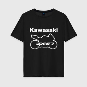 Женская футболка хлопок Oversize с принтом KAWASAKI (Z) в Кировске, 100% хлопок | свободный крой, круглый ворот, спущенный рукав, длина до линии бедер
 | bike | kawasaki | moto | motocycle | ninja | sportmotorcycle | zzr | кавасаки | кавасаки ниндзя | мото | мотоспорт | ниндзя