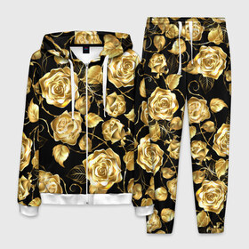 Мужской костюм 3D с принтом Golden Roses в Кировске, 100% полиэстер | Манжеты и пояс оформлены тканевой резинкой, двухслойный капюшон со шнурком для регулировки, карманы спереди | Тематика изображения на принте: flower | flowers | gold | golden | luxe | luxery | pink | rose | золотая | золото | красивая | мода | прикольная | приятная | роза | розовая | стильная | тренд | цветок | цветы | цвточки