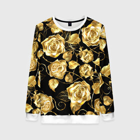 Женский свитшот 3D с принтом Golden Roses в Кировске, 100% полиэстер с мягким внутренним слоем | круглый вырез горловины, мягкая резинка на манжетах и поясе, свободная посадка по фигуре | flower | flowers | gold | golden | luxe | luxery | pink | rose | золотая | золото | красивая | мода | прикольная | приятная | роза | розовая | стильная | тренд | цветок | цветы | цвточки