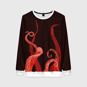 Женский свитшот 3D с принтом Red Octopus в Кировске, 100% полиэстер с мягким внутренним слоем | круглый вырез горловины, мягкая резинка на манжетах и поясе, свободная посадка по фигуре | Тематика изображения на принте: 