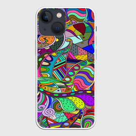 Чехол для iPhone 13 mini с принтом Дудлы узор разноцветный хиппи в Кировске,  |  | dudly | абстракция | геометрия | дудлинг | дудлы | линия | разноцветный | рисунок | точка | узор | хиппи | цвета | ярко