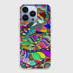 Чехол для iPhone 13 Pro с принтом Дудлы узор разноцветный хиппи в Кировске,  |  | Тематика изображения на принте: dudly | абстракция | геометрия | дудлинг | дудлы | линия | разноцветный | рисунок | точка | узор | хиппи | цвета | ярко