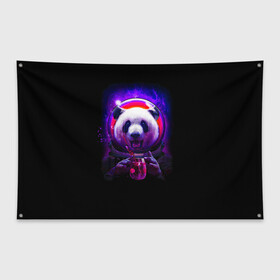 Флаг-баннер с принтом Панда-космонавт в Кировске, 100% полиэстер | размер 67 х 109 см, плотность ткани — 95 г/м2; по краям флага есть четыре люверса для крепления | panda | абстракция | арт | галактика | животное | животные | зверь | картинка | космос | неон | панда | рисунок