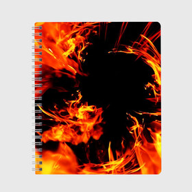 Тетрадь с принтом ОГОНЬ FIRE в Кировске, 100% бумага | 48 листов, плотность листов — 60 г/м2, плотность картонной обложки — 250 г/м2. Листы скреплены сбоку удобной пружинной спиралью. Уголки страниц и обложки скругленные. Цвет линий — светло-серый
 | Тематика изображения на принте: abstract | bright | fire | flame | geometry | geometry stripes | grunge | heat | light | texture | wildfire | абстракция | брызги | геометрические полосы | геометрия | гранж | искры | краски | огненный | огонь | пламя | пожар | текстура